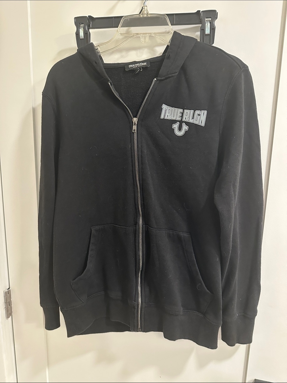 True Religion Black Full-Zip Hoodie with Chest Logo